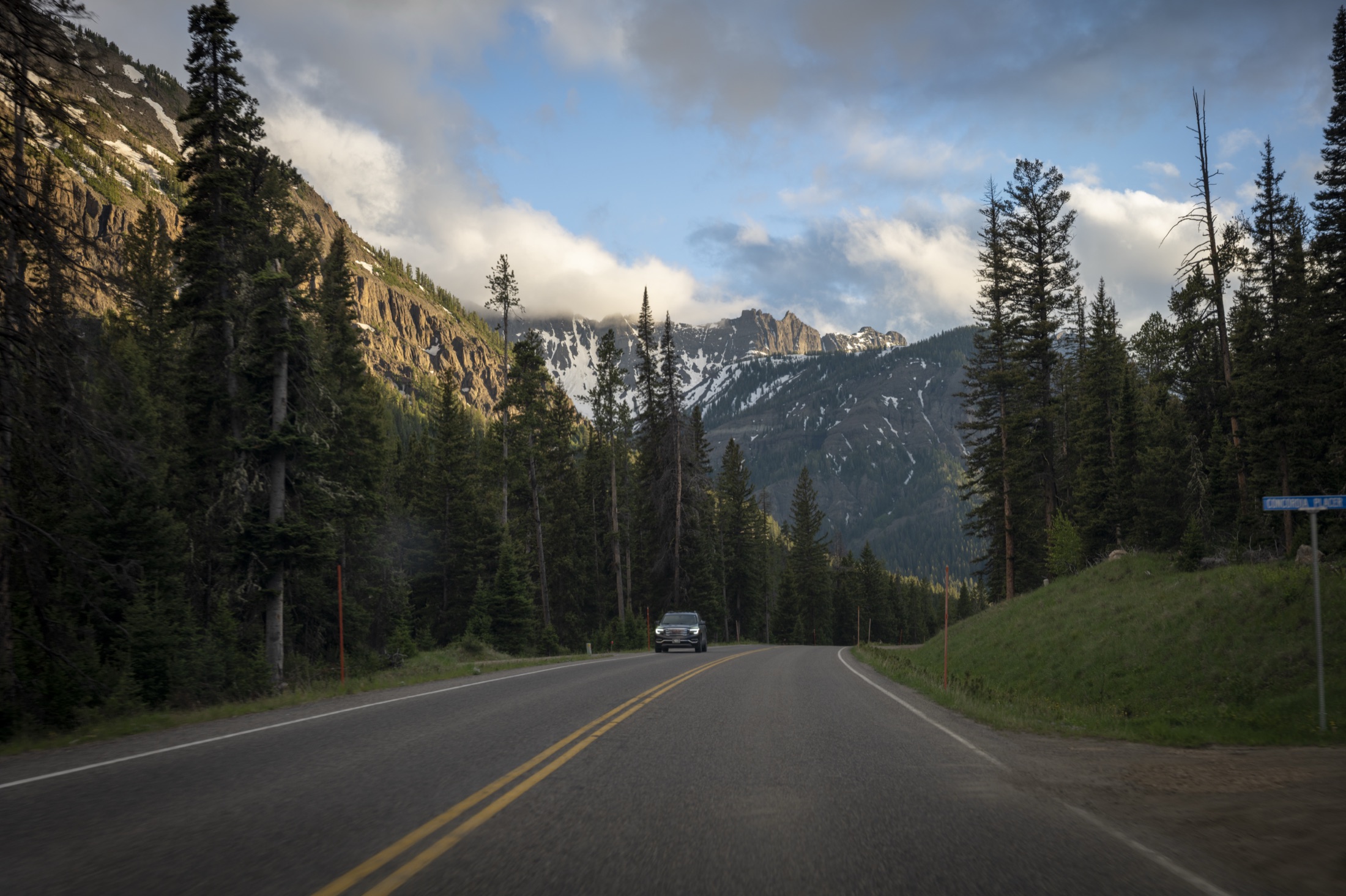 A mountain road at sunrise